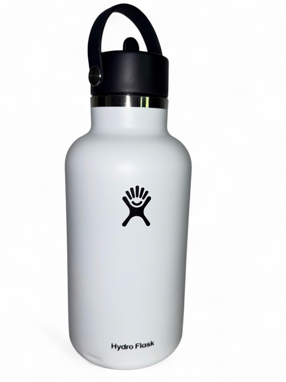 Hydro Flask White Water Bottle with Black Lid & Straw 64oz